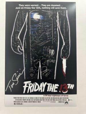 TOM SAVINI SIGNED 12X18 PHOTO JASON VOORHEES FRIDAY THE 13TH AUTOGRAPH BAS 912