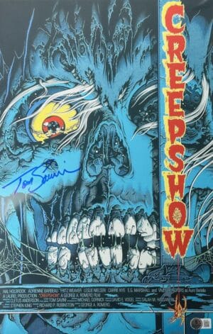 TOM SAVINI SIGNED 11X17 CREEPSHOW METALLIC PHOTO HORROR AUTOGRAPH POSTER BAS 526