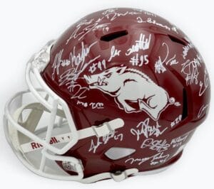 2024-25 SIGNED ARKANSAS RAZORBACKS FS HELMET LANDON JACKSON TAYLEN GREEN BAS J51