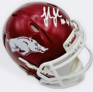 ANDREW ARMSTRONG LANDON JACKSON SIGNED ARKANSAS RAZORBACKS MINI HELMET BAS J36
