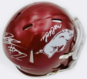JA'QUINDEN JACKSON TAYLEN GREEN SIGNED ARKANSAS RAZORBACKS MINI HELMET BAS J44