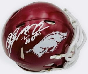 JA'QUINDEN JACKSON TAYLEN GREEN SIGNED ARKANSAS RAZORBACKS MINI HELMET BAS K45