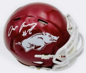 ANDREW ARMSTRONG SIGNED ARKANSAS RAZORBACKS MINI HELMET AUTOGRAPH BECKETT K42