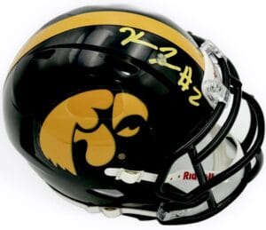 KALEB JOHNSON SIGNED IOWA HAWKEYES MINI FOOTBALL HELMET AUTOGRAPH BECKETT J09