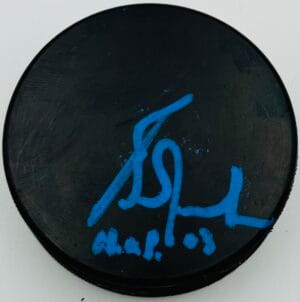 GRANT FUHR SIGNED HOCKEY PUCK HOF 03 INSC EDMONTON OILERS ST LOUIS BLUES COA J1
