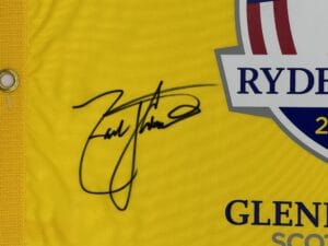 ZACH JOHNSON SIGNED 2014 RYDER CUP GOLF PIN FLAG GLENEAGLES AUTOGRAPH BAS J58