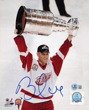 Brett Hull Signed 2002 Stanley Cup 8X10 Photo Detroit Red Wings Blues Bas J02