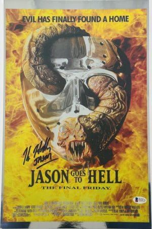 Kane Hodder Signed Friday The 13Th Chrome 11X17 Photo Jason Voorhees Bas 878
