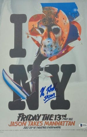 Kane Hodder Signed Friday The 13Th Chrome 11X17 Photo Jason Voorhees Bas 883