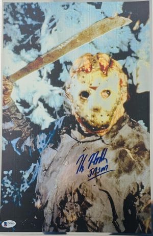 Kane Hodder Signed Friday The 13Th Chrome 11X17 Photo Jason Voorhees Bas 889