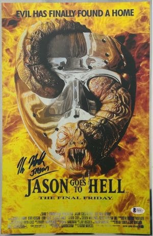Kane Hodder Signed Friday The 13Th Chrome 11X17 Photo Jason Voorhees Bas 877