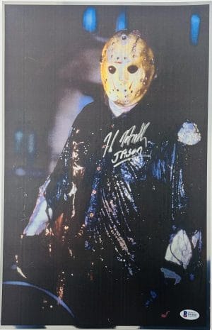 Kane Hodder Signed Friday The 13Th Chrome 11X17 Photo Jason Voorhees Bas 887