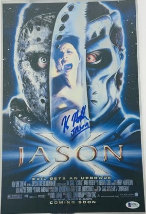Kane Hodder Signed Friday The 13Th Chrome 11X17 Photo Jason Voorhees Bas 871