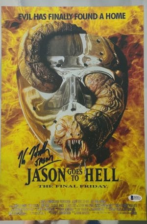 Kane Hodder Signed Friday The 13Th Chrome 11X17 Photo Jason Voorhees Bas 872