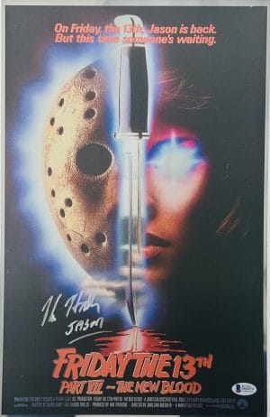 Kane Hodder Signed Friday The 13Th Chrome 11X17 Photo Jason Voorhees Bas 874