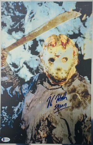 Kane Hodder Signed Friday The 13Th Chrome 11X17 Photo Jason Voorhees Bas 881