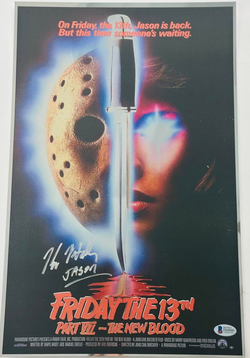 Kane Hodder Signed Friday The 13Th Chrome 11X17 Photo Jason Voorhees Bas 880