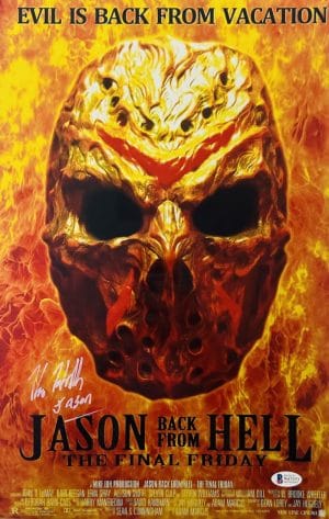 Kane Hodder Signed Friday The 13Th Metallic 11X17 Photo Jason Voorhees Bas 371