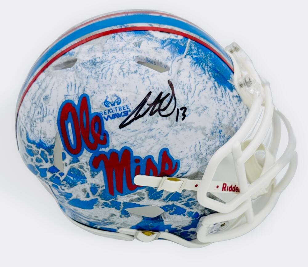 Austin Simmons Signed Ole Miss Rebels L/E Realtree Mini Helmet Autograph Bas K82