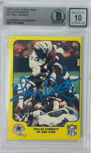Tony Dorsett Signed 1978 Fleer Rc Rookie Dallas Cowboys Autograph Becket Slabbed 10 Bas 64