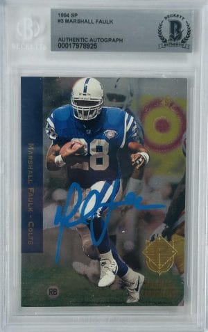 Marshall Faulk Signed 1994 Upper Deck Sp Rookie Rc Rams Bas 25 Slabbed Grade 10