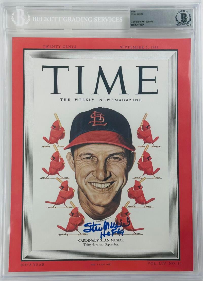 Stan Musial Signed Bas Slabbed 8X10 Time Photo St Louis Cardinals Autograph 761