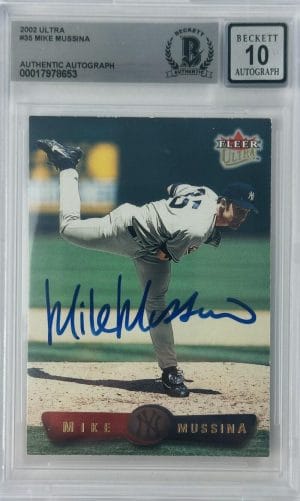 Mike Mussina Signed 2002 Fleer Ultra Bas Slabbed Auto Grade 10 Card Yankees K653