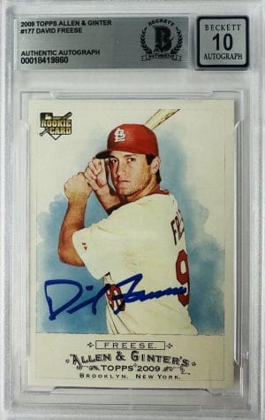 David Freese Signed 2009 Topps Allen & Ginter Rookie Rc Card Autograph Cardinals Bas Slabbed Auto Grade 10