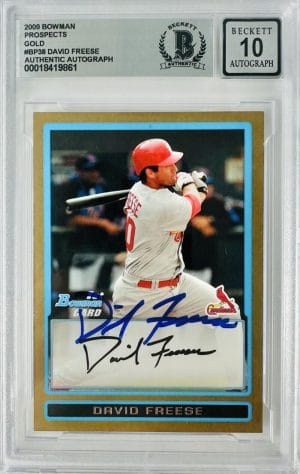 David Freese Signed 2009 Bowman Gold Rookie Rc Card Autograph Cardinals Bas 10