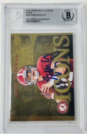 Greg Mcelroy Signed 2012 Upper Deck Alabama Icons Card Crimson Tide Bas Slab K13