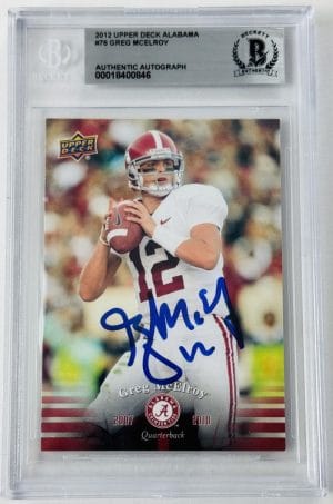 Greg Mcelroy Signed 2012 Upper Deck Trading Card Alabama Crimson Tide Bas K46