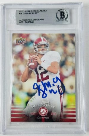 Greg Mcelroy Signed 2012 Upper Deck Trading Card Alabama Crimson Tide Bas K48