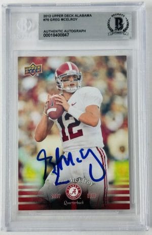 Greg Mcelroy Signed 2012 Upper Deck Trading Card Alabama Crimson Tide Bas K47