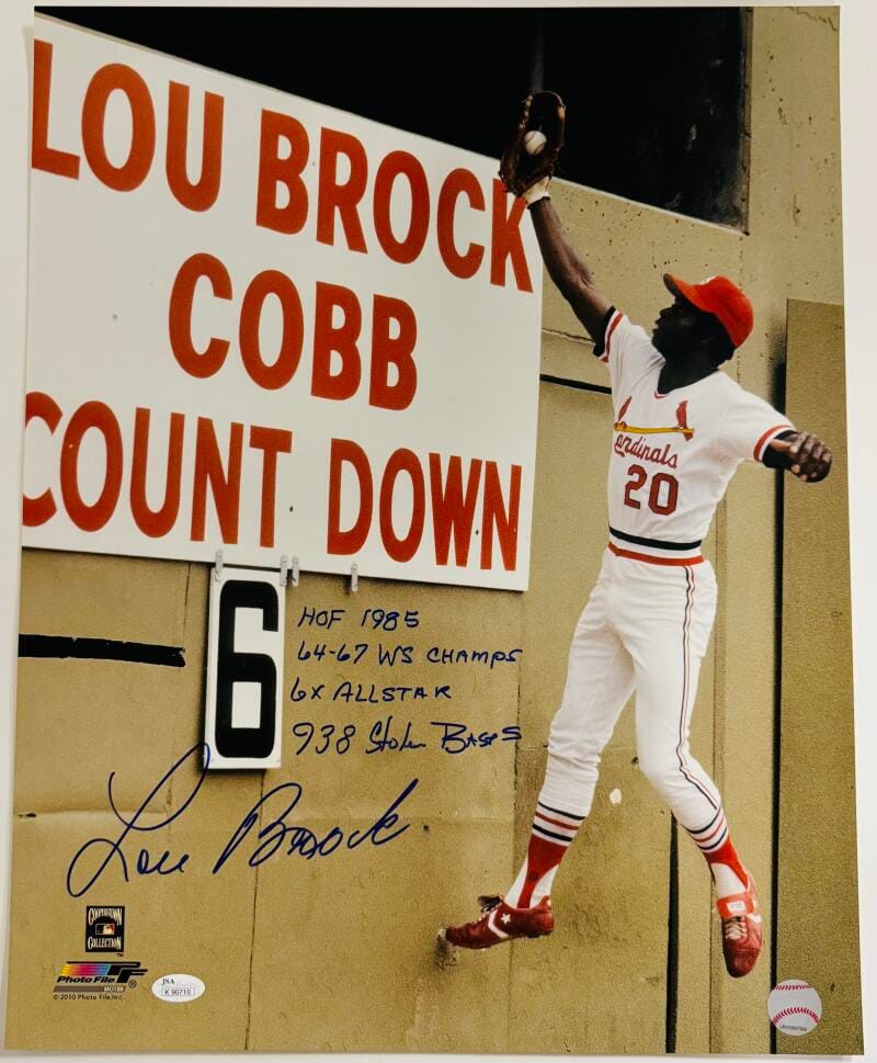 Lou Brock Signed 4 Line Inscr 16X20 Photo St. Louis Cardinals Autograph Jsa 710
