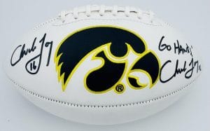 Chuck Long Signed Iowa Hawkeyes Official Size Logo Football Autograph Bas J38