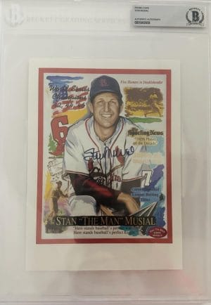Stan Musial Signed Bas Slabbed Promo Card St Louis Cardinals Autograph J958