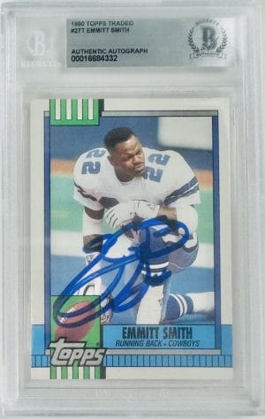 Emmitt Smith Signed 1990 Topps Traded Rookie Rc Cowboys Autograph Beckett Slabbed 2