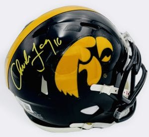 Chuck Long, Chuck Long signed, Chuck Long autograph, Iowa Hawkeyes, Iowa Hawkeyes football, Iowa football memorabilia, Iowa signed mini helmet, Iowa mini helmet, Signed mini helmet, Autographed mini helmet, College football mini helmet, NCAA football autograph, Big Ten football memorabilia, Heisman Trophy runner up, Beckett authenticated