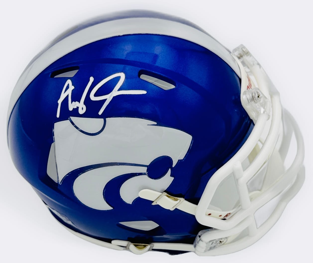 Avery Johnson autograph, Avery Johnson signed, Kansas State Wildcats memorabilia, K-State memorabilia, signed mini helmet, Kansas State collectible, JSA authenticated, autographed mini helmet, quarterback autograph, Big 12 football memorabilia, college football memorabilia, Wildcats collectible, mini helmet display, NCAA memorabilia, K-State football autograph