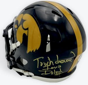 Gary Dolphin autograph, Gary Dolphin signed, Iowa Hawkeyes memorabilia, Big Ten memorabilia, signed mini helmet, Iowa Hawkeyes collectible, BAS authenticated, autographed mini helmet, radio broadcaster autograph, Big Ten football memorabilia, college football memorabilia, Hawkeyes collectible, mini helmet display, NCAA memorabilia, Iowa football broadcaster