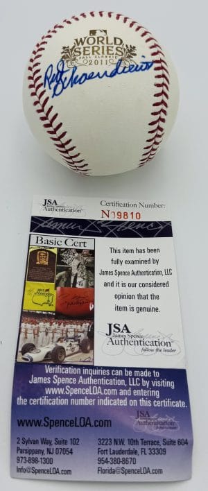 Red Schoendienst autograph, Red Schoendienst signed, St Louis Cardinals memorabilia, 2011 World Series memorabilia, signed baseball, Hall of Fame autograph, autographed baseball, Cardinals collectible, JSA authenticated, MLB memorabilia, Cardinals championship memorabilia, World Series collectible, baseball memorabilia, Cardinals Hall of Fame, Cardinals legend autograph