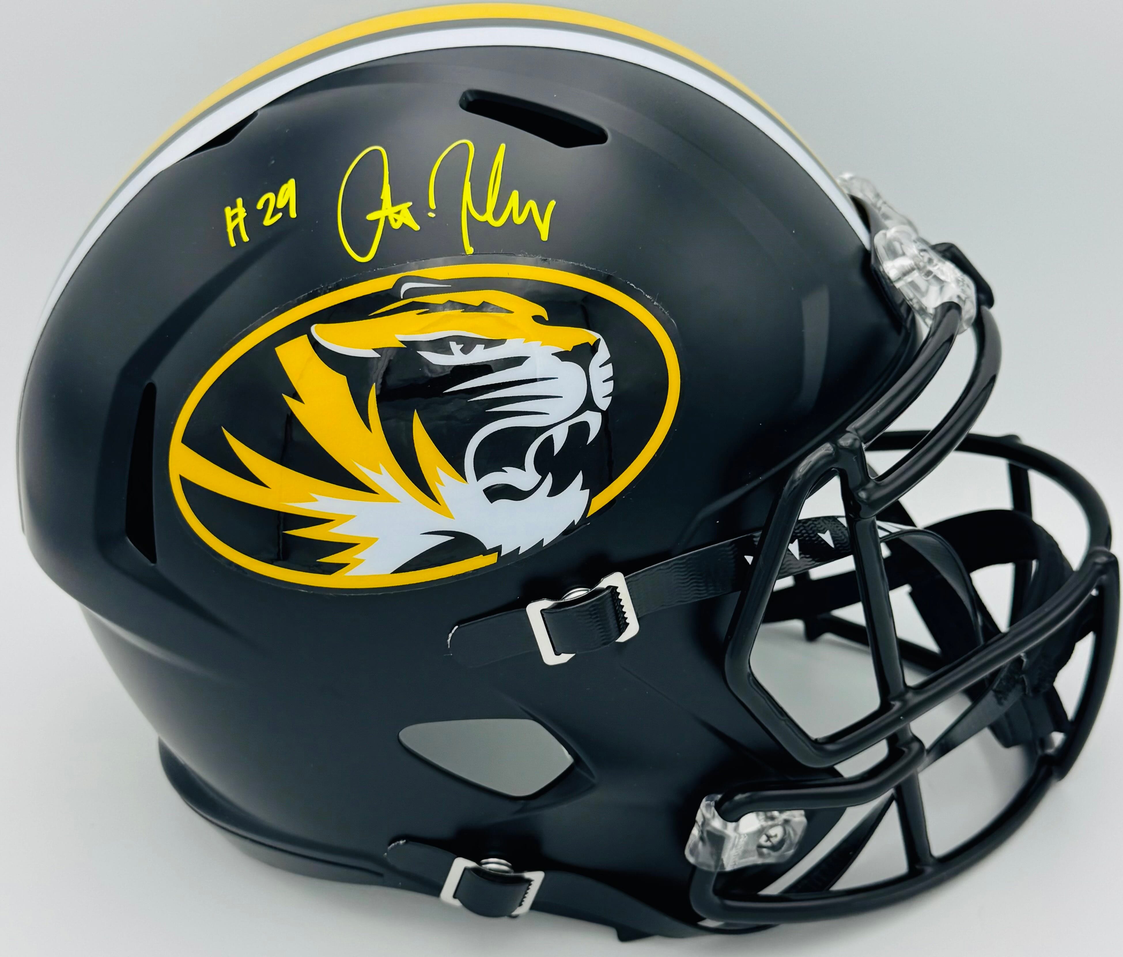 Ahmad Hardy autograph, Ahmad Hardy signed, Missouri Tigers memorabilia, Mizzou memorabilia, signed full size helmet, Missouri collectible, BAS authenticated, autographed helmet, running back autograph, SEC football memorabilia, college football memorabilia, Mizzou collectible, full size helmet display, Missouri football autograph, replica helmet autograph