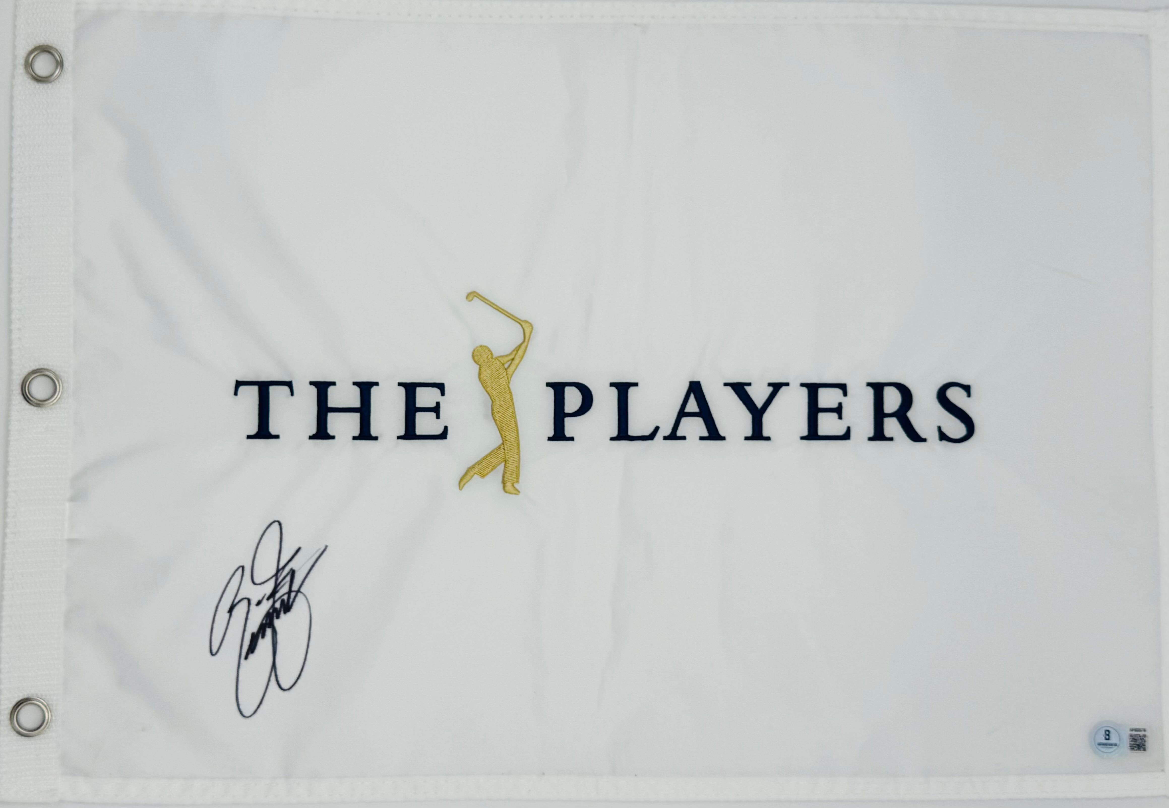 Rickie Fowler autograph, Rickie Fowler signed, Players Championship memorabilia, TPC Sawgrass memorabilia, 2015 Players Championship winner, signed golf flag, BAS authenticated, autographed golf flag, golf tournament memorabilia, PGA Tour collectible, golf memorabilia, Rickie Fowler collectible, tournament flag autograph, golf champion memorabilia, PGA golf collectible