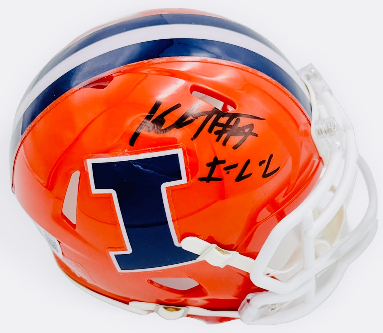Katin Houser autograph, Katin Houser signed, Illinois Fighting Illini memorabilia, Big Ten memorabilia, signed mini helmet, Illinois collectible, BAS authenticated, autographed mini helmet, quarterback autograph, Big Ten football memorabilia, college football memorabilia, Illini collectible, mini helmet display, Illinois football autograph, Fighting Illini quarterback