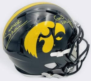 Sedrick Shaw autograph, Sedrick Shaw signed, Iowa Hawkeyes memorabilia, signed full size helmet, Iowa collectible, BAS authenticated, replica helmet autograph, Iowa football memorabilia, Big Ten football memorabilia, college football memorabilia, Hawkeyes collectible, Iowa all-time rusher, running back autograph, full size helmet display, Iowa Hall of Fame autograph