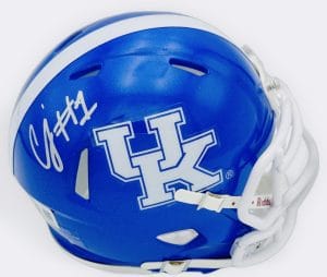 CJ Baxter autograph, CJ Baxter signed, Kentucky Wildcats memorabilia, signed mini helmet, Kentucky collectible, BAS authenticated, autographed mini helmet, running back autograph, SEC football memorabilia, college football memorabilia, Wildcats collectible, mini helmet display, NCAA memorabilia, Kentucky football autograph, Wildcats running back