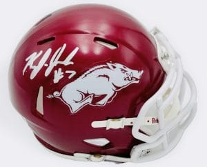 KJ Jackson autograph, KJ Jackson signed, Arkansas Razorbacks memorabilia, signed mini helmet, Arkansas collectible, BAS authenticated, autographed mini helmet, quarterback autograph, SEC football memorabilia, college football memorabilia, Razorbacks collectible, mini helmet display, NCAA memorabilia, Arkansas football autograph, Razorbacks quarterback