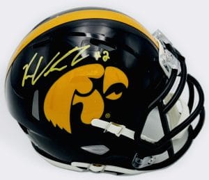 Reece Vander Zee autograph, Reece Vander Zee signed, Iowa Hawkeyes memorabilia, signed mini helmet, Iowa collectible, BAS authenticated, autographed mini helmet, wide receiver autograph, Big Ten football memorabilia, college football memorabilia, Hawkeyes collectible, mini helmet display, NCAA memorabilia, Iowa football autograph, Hawkeyes wide receiver