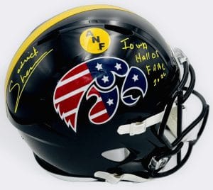 Sedrick Shaw autograph, Sedrick Shaw signed, Iowa Hawkeyes memorabilia, ANF helmet Iowa, America Needs Farmers helmet, signed full size helmet, Iowa Hall of Fame autograph, replica helmet autograph, Iowa football memorabilia, Big Ten football memorabilia, college football memorabilia, Hawkeyes collectible, Iowa all-time rusher, running back autograph, full size helmet display