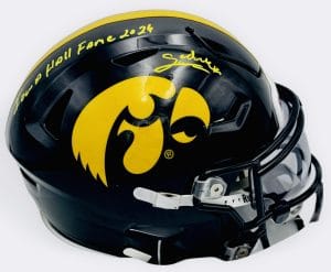 Sedrick Shaw autograph, Sedrick Shaw signed, Iowa Hawkeyes memorabilia, mid size helmet, signed replica helmet, Iowa collectible, BAS authenticated, autographed helmet, Iowa football memorabilia, Big Ten football memorabilia, college football memorabilia, Hawkeyes collectible, Iowa all-time rusher, running back autograph, midi helmet display
